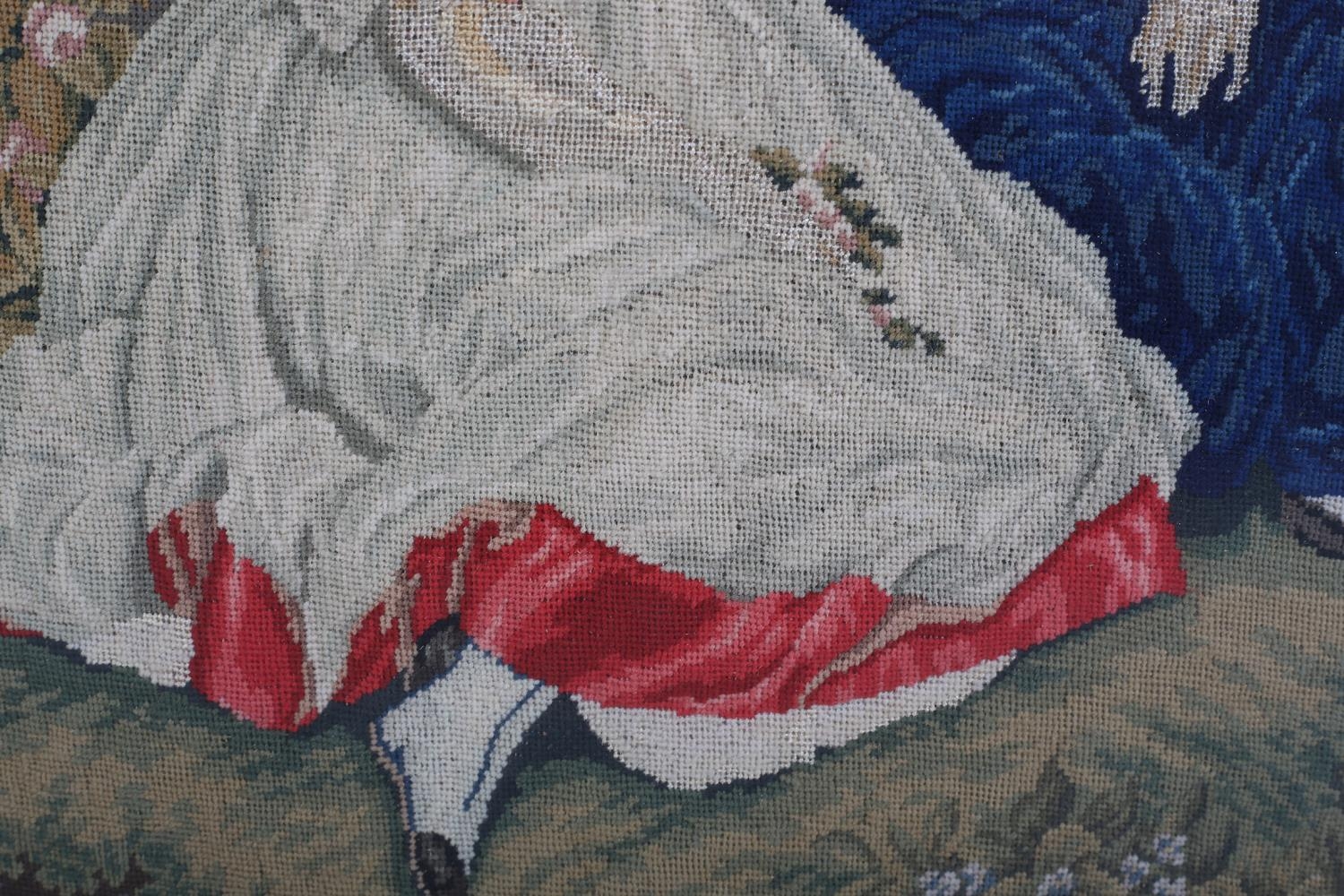 A 19TH CENTURY PETIT GROS NEEDLEWORK PANEL worked in coloured silks with a boy and girl sitting in a - Image 4 of 4