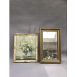 A colour print, still life of spring flowers after Vernon Ward, cream swept frame together with a
