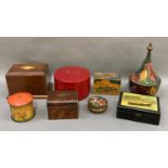 A collection of early to mid 20th century money and other boxes including leather covered collar