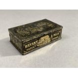 A rare Victorian Bryant and May tin matchbox circa 1880 printed in gilt on black with a