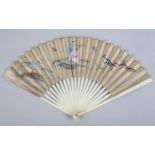 Chinoiserie: an 18th century ivory fan with plain gorge and some carving of figures, to the upper