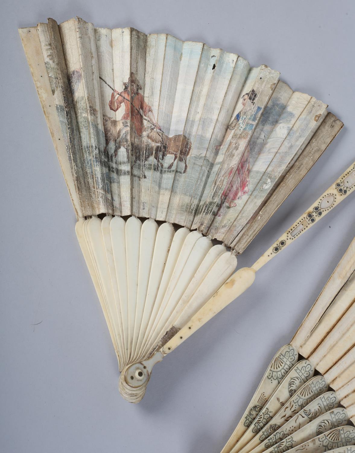 Three early 18th century ivory fans with bulbous heads and particularly unusual montures, the - Image 5 of 7
