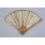 A small early 19th century folding fan with paper leaf printed with an imaginary map of The Land