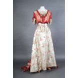 Fine Edwardian evening ensemble comprising bodice and skirt with train, the bodice rear fastening,