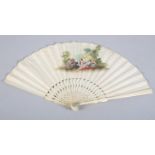 An elegant and classic 18th century ivory fan, the monture, with quite bulbous head, shaped at the