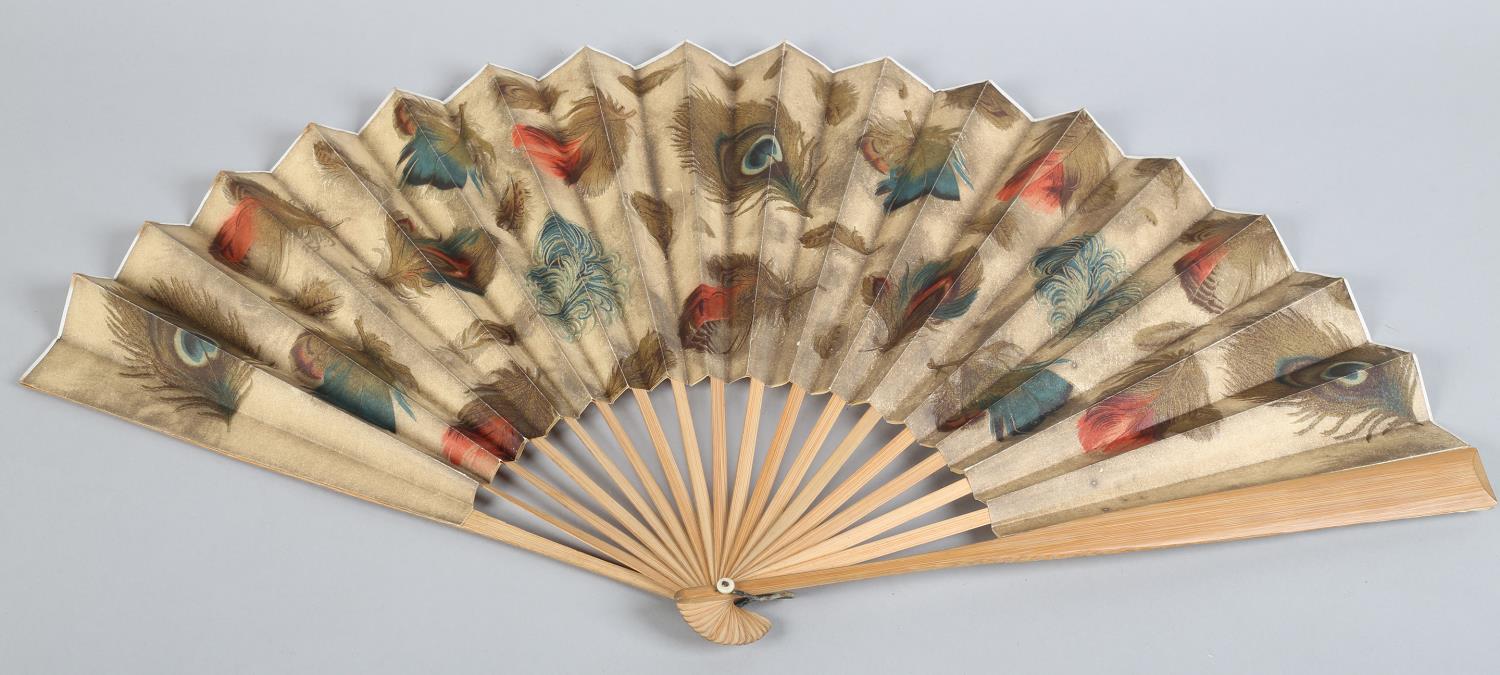 C 1890's, two large and attractive folding fans, the first with pierced bone monture, the cream silk - Image 2 of 10