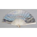 A small early 20th c topographical fan, the monture of celluloid or other man-made material, the