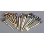 Bone lace-making bobbins, an interesting selection, mostly spangled, some painted, several with wire