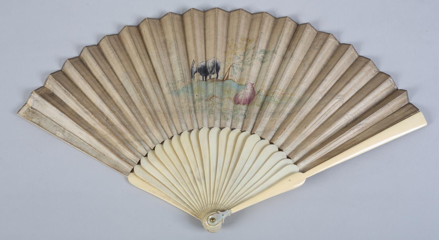 An 18th century ivory fan, the head fairly bulbous and fitted with a mother of pearl thumb guard, - Image 4 of 5