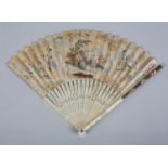 Circa 1740's ivory fan, the slender monture with lightly pierced and shaped gorge, the upper