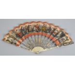 A mid -19th century fan leaf, lithographed, mounted on a mid-18th century ivory monture, the