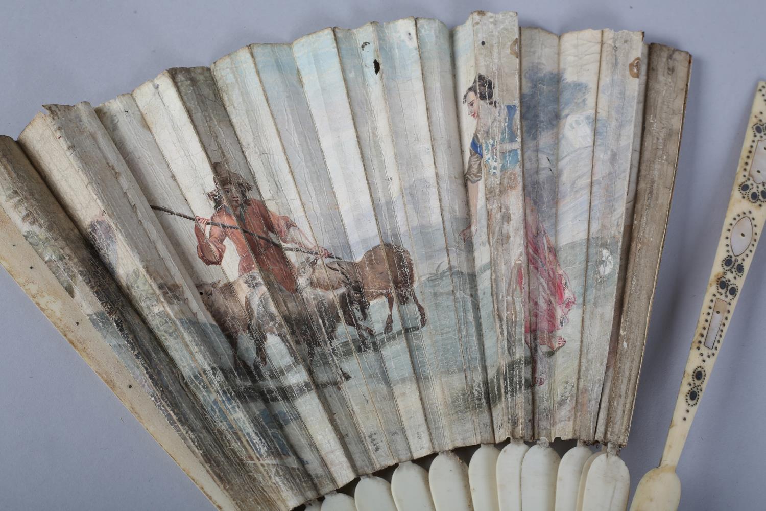 Three early 18th century ivory fans with bulbous heads and particularly unusual montures, the - Image 6 of 7