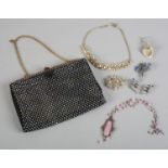 Miscellaneous items of 20th century costume jewellery and a diamante studded evening bag In good