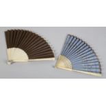 Two simple and elegant 18th century ivory fans, the montures slender, the first with plain guards