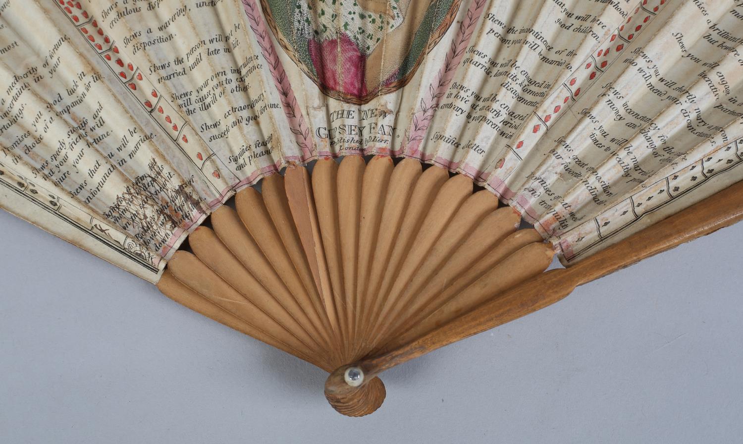 The New Gipsy Fan, c 1805, wood fan, the paper leaf printed and hand coloured on the recto. Entitled - Image 3 of 5