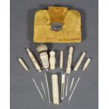 19th century ivory sewing items, comprising 7 needle cases, one pin cushion which unscrews and holds