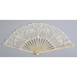 A unique handmade lace fan leaf by Ann Collier, 20th century, of cream silk Bucks Point, featuring