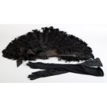 C 1900, a good black Ostrich feather fan in fitted box, labelled for J. Duvelleroy, London, 167