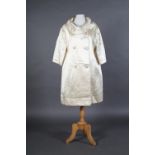 1950's couture cream silk coat, silk lined, knee length, bearing Belgian couture label for Paul