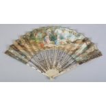 A mid-18th century ivory fan, the gorge sticks arranged in pairs with a single stick of a