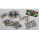 Art deco buckles, all very high quality and stylized designs, set with diamanté and coloured stones,