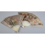 Two Chinese painted fans, both most likely bone, the first with delicate painting of birds, fish and