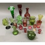Victorian and later ruby, cranberry and green glass including bottles, vases, glasses, jugs etc