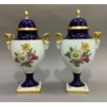 A pair of Kaiser Echtscharffeuer Kobalt Imperial vases and domed covers with knop finial, pair of