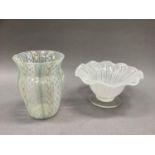 Two pieces of Venetian glass including a white latticino dish having a flared wavy rim and on a
