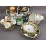 Japanese tea and coffee ware including a coffee pot painted with a continual lake scene