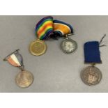 WWI war and victory medal pair to 160789 GNR R. Cartner Royal Artillery together with two bronze