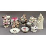 Coalport china flower encrusted vase and cover, Hammersley china sugar caster, continental figures