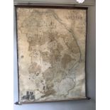 A Victorian map laid on to canvas of the county of Lincoln by Greenwood and Co, London, the bottom