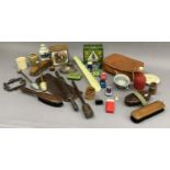 Shoe trees, clothes brushes, leather wallet, gentleman's dressing case etc