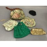 Six various modern evening and occasion bags in needlework, gilt metal, beaded and other designs
