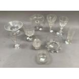 A collection of etched and cut 19th century and later glass including a wine flute etched with