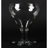 A glass goblet with double ogee bowl on a plain stem and foot, 15cm, a glass goblet with ovoid