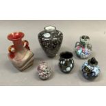 Various art glass vases, scent bottle, egg
