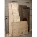 Two pieces of mahogany and two pieces of possibly birch timber, unused and an old pine top