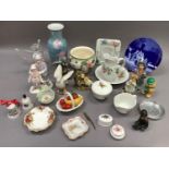Decorative items including figures, jug and bowl, planter, vase, glass angel etc