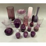 A quantity of amethyst glass including wine glass, vases, dish, tealight holders etc