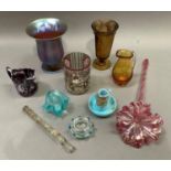 Items of Victorian and later coloured glass including amethyst and white marbled cream jug, a