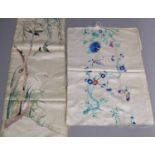 An early to mid 20th century Chinese silk embroidery worked with a white plumed duck and songbirds
