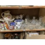 A jug and bowl set, decorative plates, blue and white ware, flower clusters, fruit bowls, cut