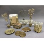 Two tealight holders, jewellery holder, two gilt ornamental trees, boxes, photograph frame etc