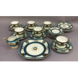 A Noritake tea service of hexagonal outline comprising tea plates, bread and butter plate, cups