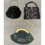 Three 1920/30s bags including beaded on an ivorine frame and chain handle, a diamante scattered