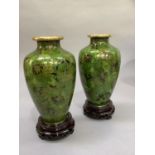 A pair of 20th century Chinese cloisonné vases enamelled in shades of green with all over flowers,