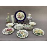 A selection of Kaiser china pottery ornaments including a Echt Scharffeuer Kobalt wall plaque of