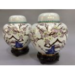 A pair of 20th century Chinese cloisonné ginger jars and covers enamelled with rocks issuing
